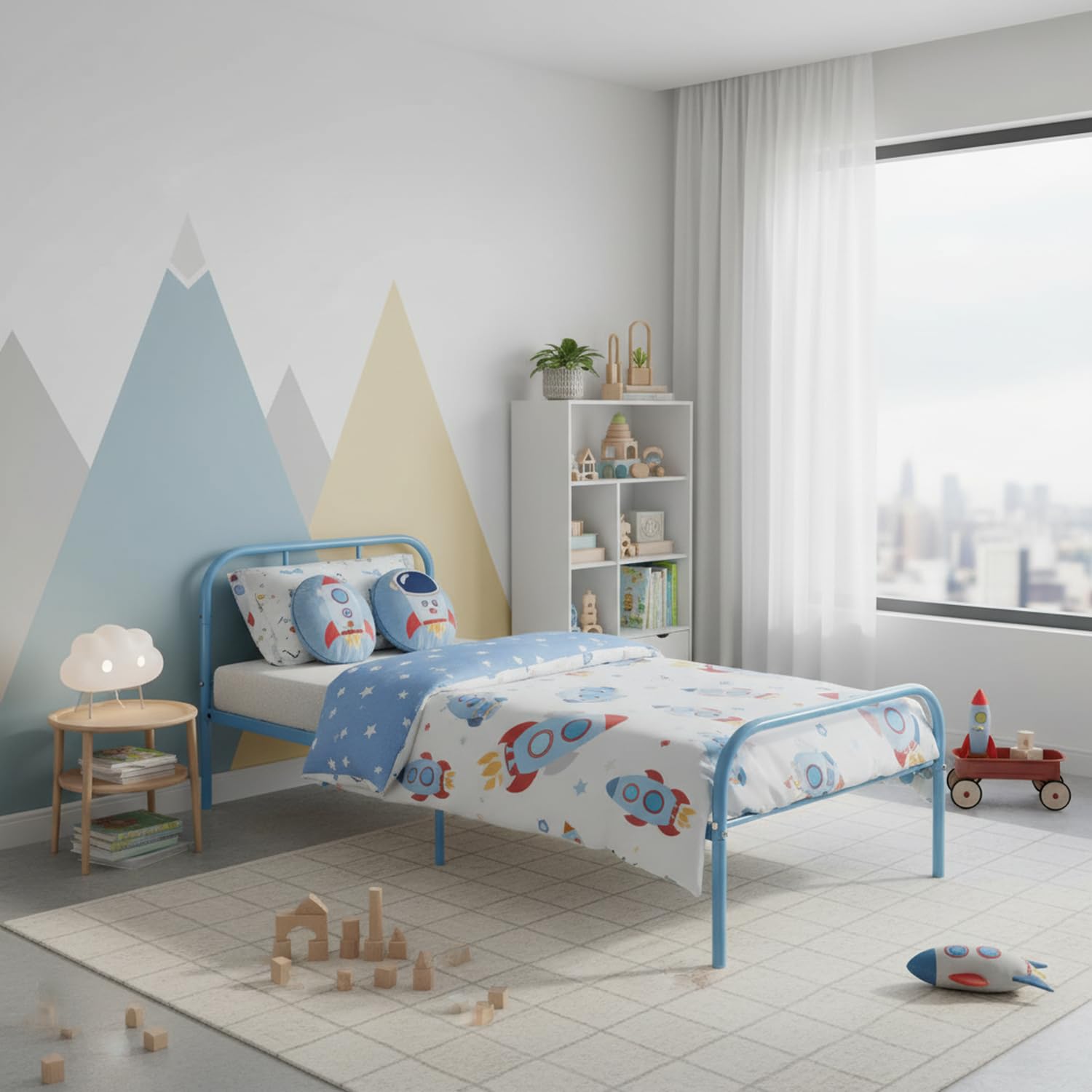 HOMYLIN Lit pour Enfant, Cadre de lit Simple en métal, Construction Durable, idéal pour Chambre d'enfant, dortoir d'adolescent, Convient pour Matelas de 190 x 90 cm, Bleu