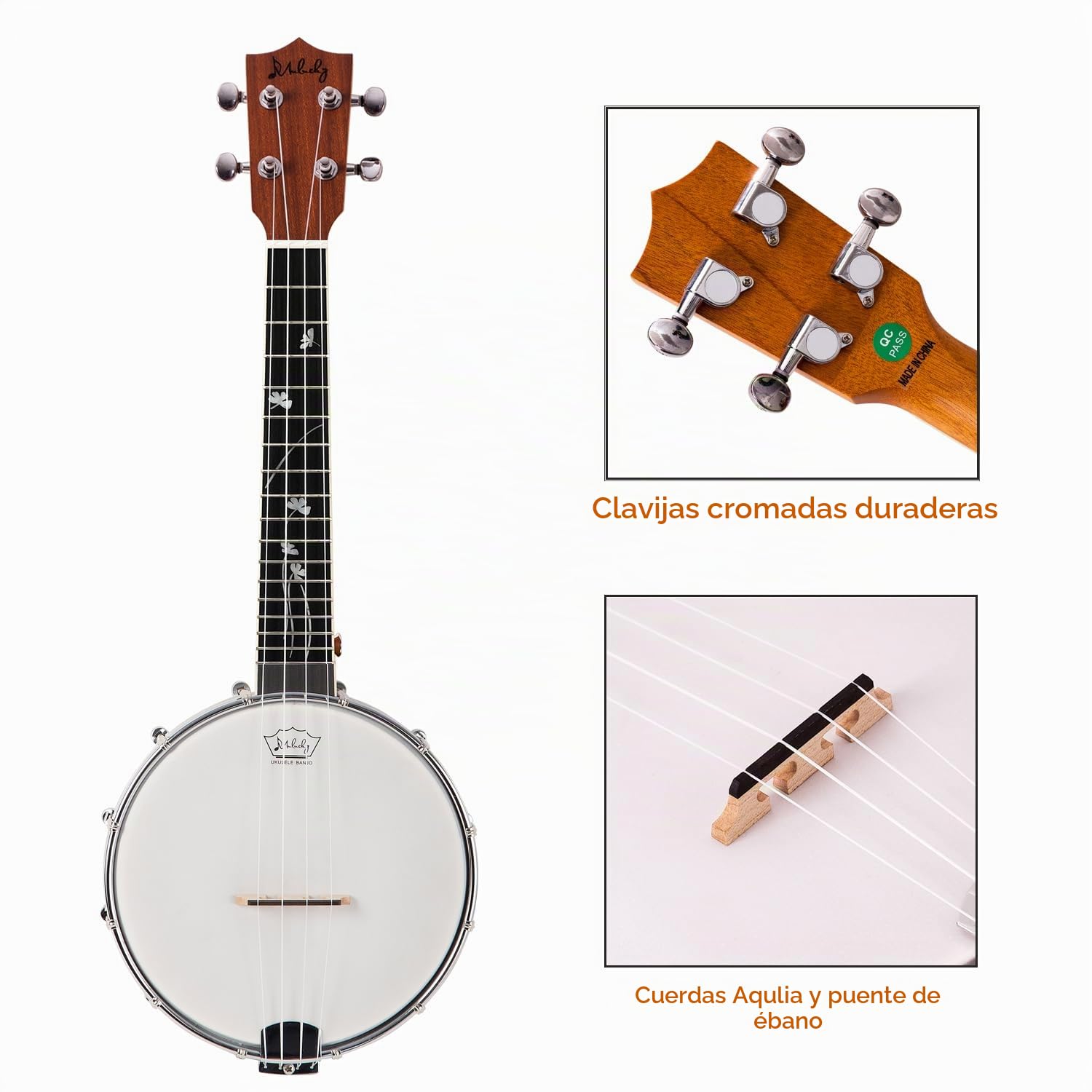 Banjo-ukelele Mulucky de 4 cuerdas, tamaño concierto, 23 pulgadas, parte trasera de madera maciza cerrada, con kit para principiantes - MBU-806
