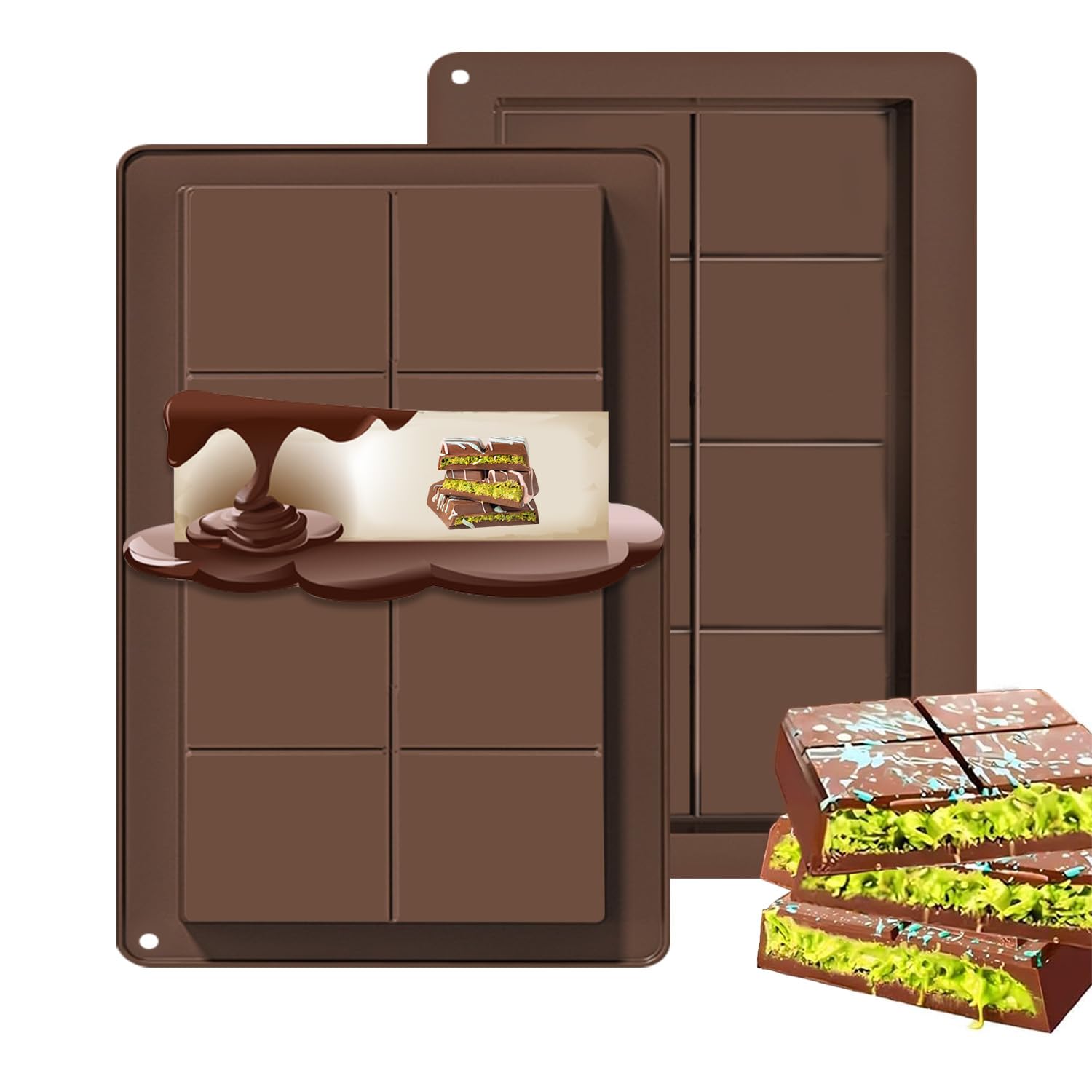 Amlope Lot De 2 Moules Tablette Chocolat Dubai Moule à Chocolat Profond En Silicone Maison Moule à Chocolat Moule Antiadhésif En Silicone Pour Chocolat Et Bonbons Sans BPA