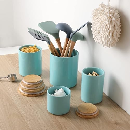 Miniatura 7 de Sweejar Juego de recipientes de cocina de cerámica, tarros pesados de almacenamiento de alimentos para encimera con tapa de bambú con sello