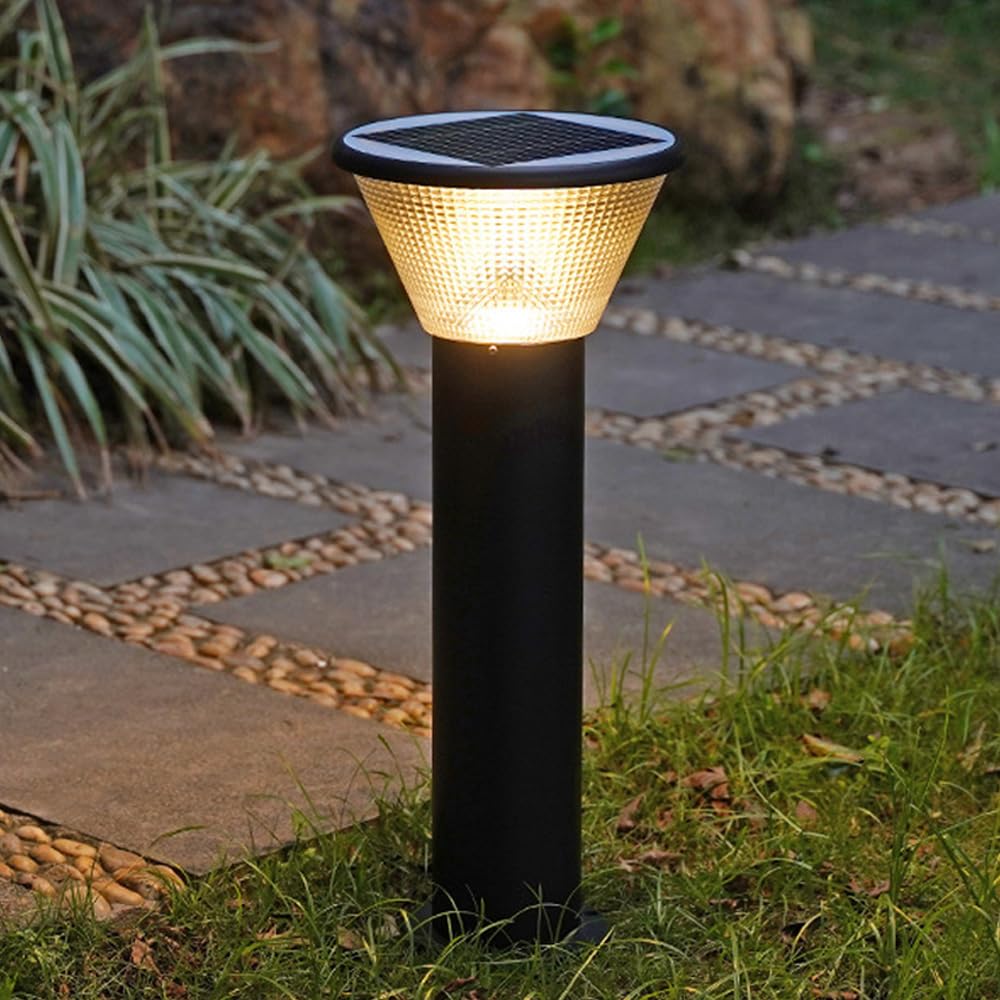 HELCEKOU Outdoor Solar Light Modern Landscape Path Cylinder Bollard Lights Aluminum Housing Pathway with IP65 Waterproof Warm White Lantern for Porch Patio Garden Lawn Yard