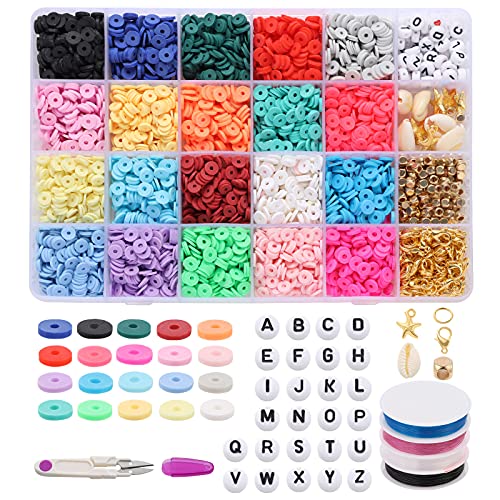 4880 Pcs Clay Beads, 20 Colors Beads for Bracelets Making, Art and Crafts as Gifts for Girls Age 6-12 with 2 Complete Alphabet Beads and Elastic Strings for Jewelry Making (20 Color)