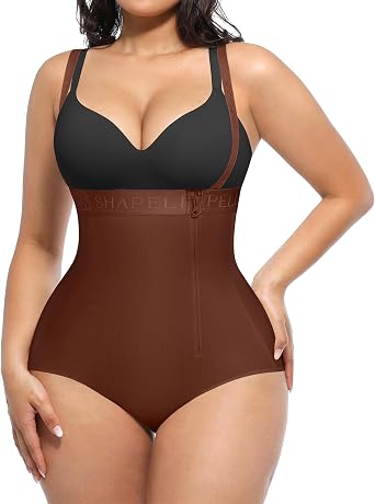 SHAPELLX High Waisted Shapewear Tummy Control Bodysuit with Side Zipper | Adjustable & Detachable Straps,Firm Compression,Natural Butt Lift,No Roll,Open Bust,Crotch Zipper,Smooth Fit Under Dresses