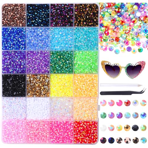 JOLCEEY 30000pcs Nail Art Rhinestones 24 Colors 3mm Flat Back Nail Gems Crystals Nail Rhinestones Bedazzling Kit with Pick Up Tweezers and Pen for DIY Crafts Clothes Shoes