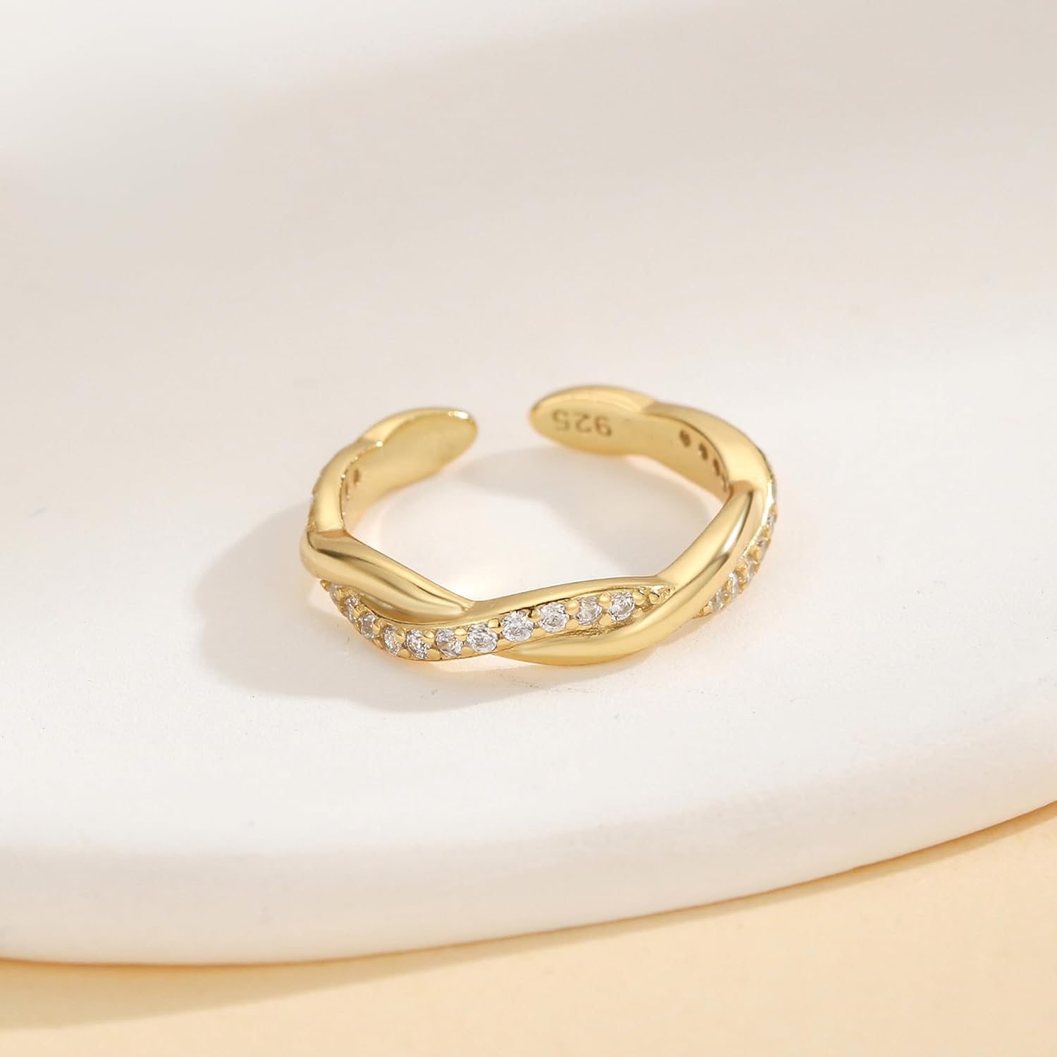 925 Sterling Silver Twist Toe Rings for Women 14k Gold Plated Dainty Cubic Zirconia Adjustable Open Band Toe Ring Summer Beach Foot Jewelry Gifts for Mom Daughter - Image 6