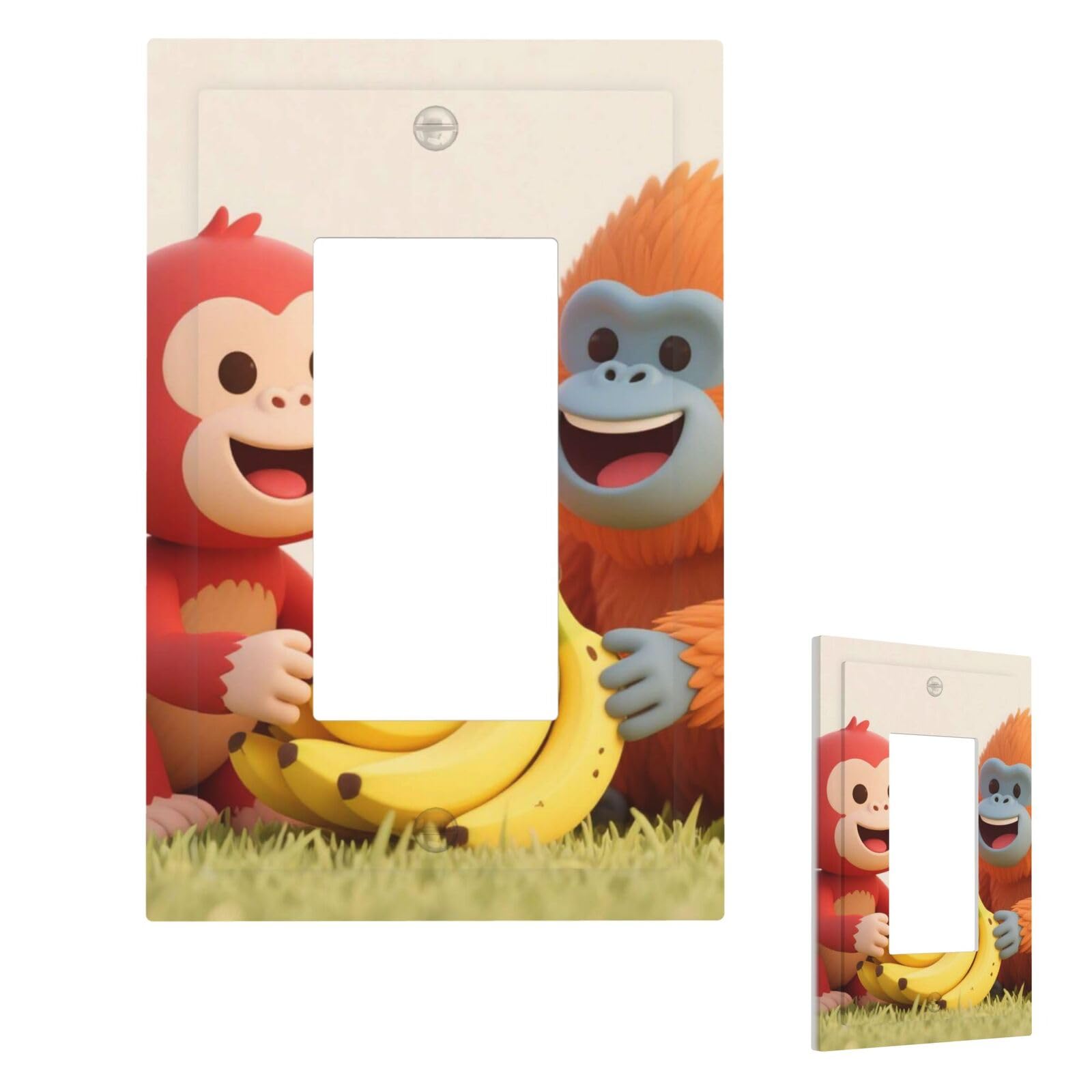 Fekiloot 1 Gang Red Monkey Orangutan Banana Wall Plate Cover Modern Decorative Light Switch Cover Unbreakable Receptacle Outlet Covers For Living Room Bedroom Home Decor