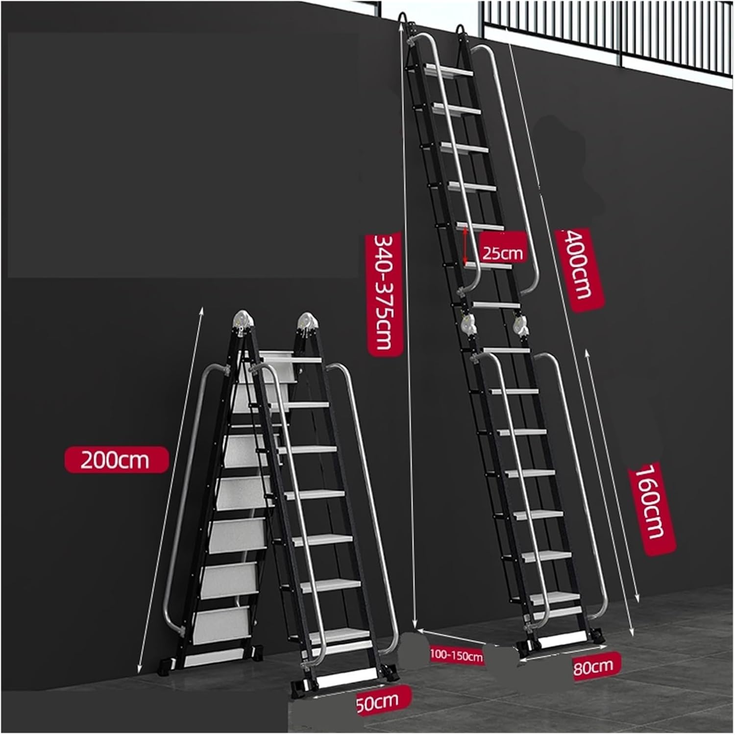 attic ladders Portable Attic Ladders with Handrails and Hooks Foldable Floor-Mounted Loft Stairs for Indoor Outdoor
