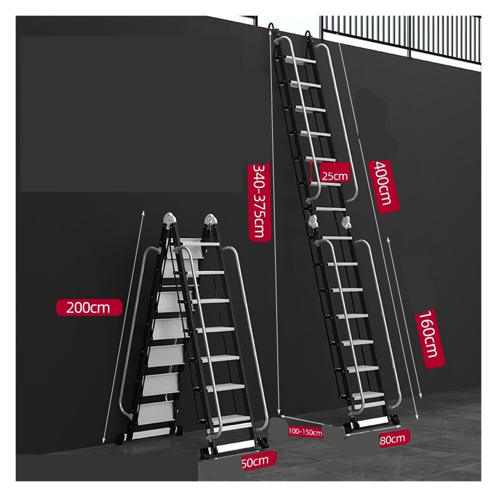 Escaleras de ático portátiles con pasamanos y Ganchos