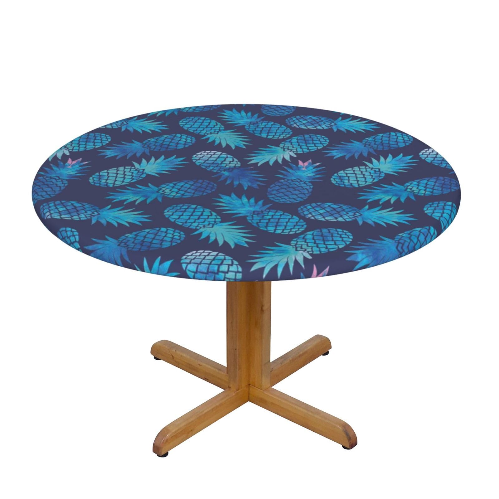 ESNAIUVCD Blue pineapple print Waterproof Round Tablecloth,Outdoor Table Cloth with Elastic Edged, Elastic Tablecloth Wipeable, Garden Table Cloth Suitable for sizes 90cm-140cm