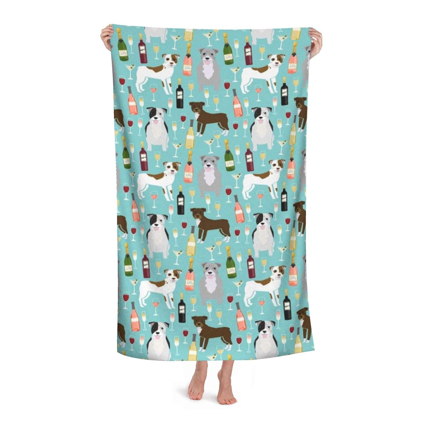 Serviette de bain en microfibre très absorbante 80X130 cm drap plage motif chiens bleu