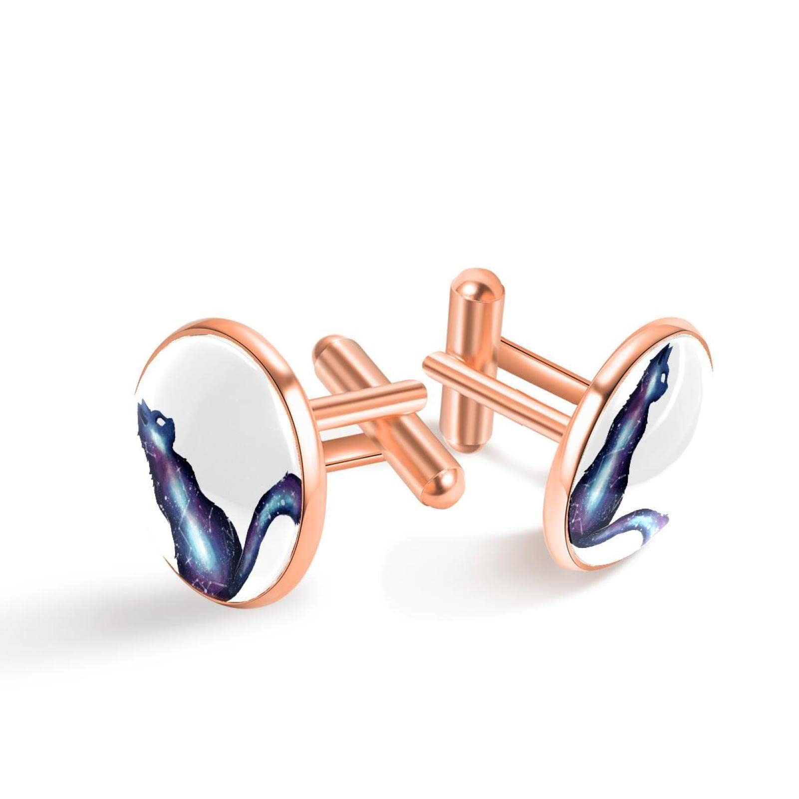 Generic Gemelos personalizables con diseño de gato blanco para bodas y negocios, 20mm*20mm, Acero inoxidable, Cuarzo creado