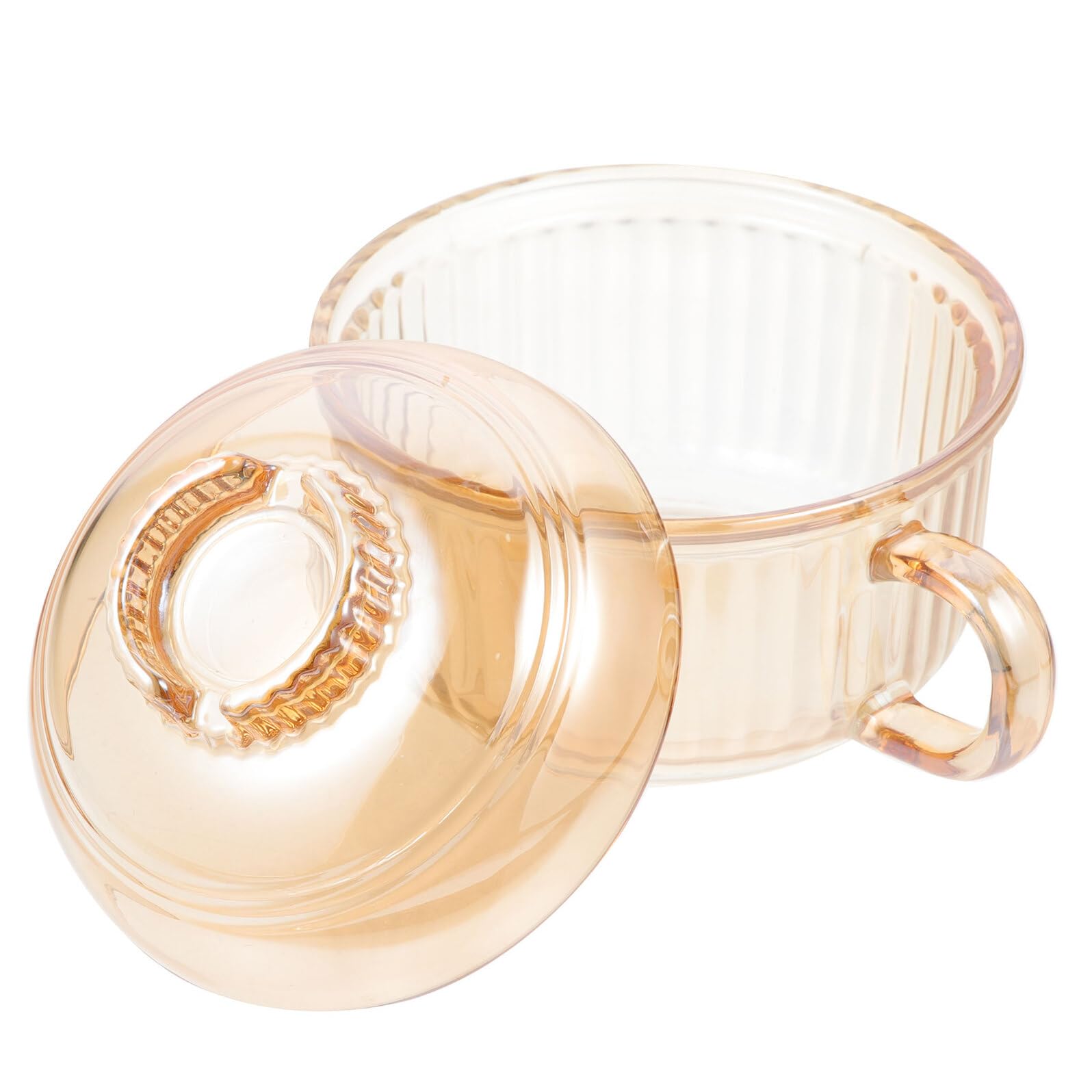 Homoyoyo Tazón de Vidrio para Sopa con Tapa Multifuncional para Guisos Color Ámbar con Diseño de Líneas Verticales Apto para Microondas y Uso Diario Cocina