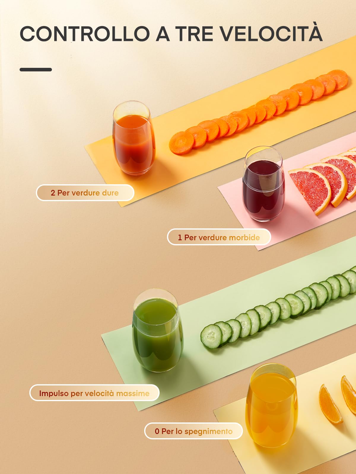 JUILIST Centrifuga Frutta e Verdura, Scivolo di Alimentazione da 65 mm, 3 Impostazioni, con Spazzola per la Pulizia, Facile da Pulire, Senza BPA, Rosso