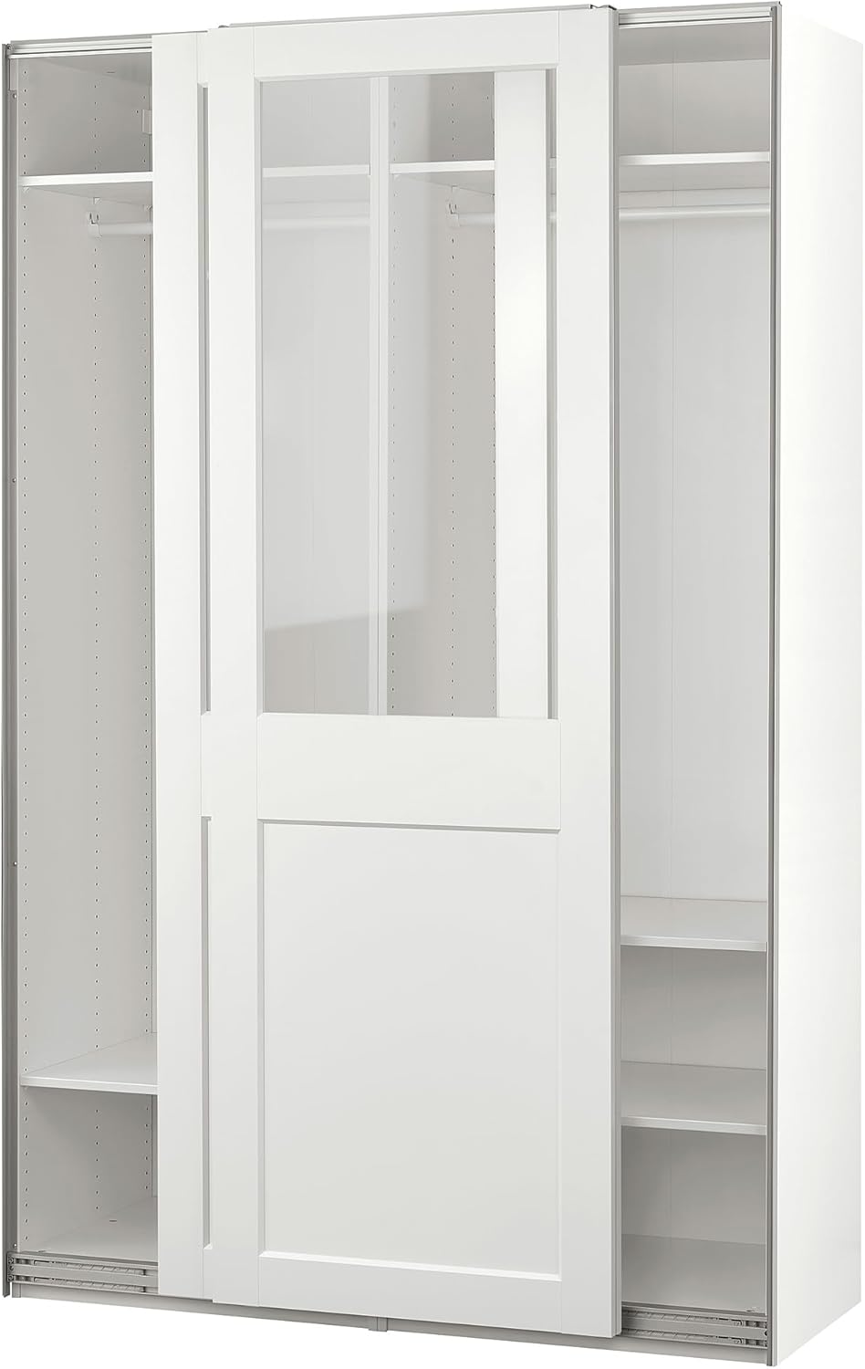 PAX/GRIMO Wardrobe with sliding doors, white/clear glass white, 150x66x236 cm