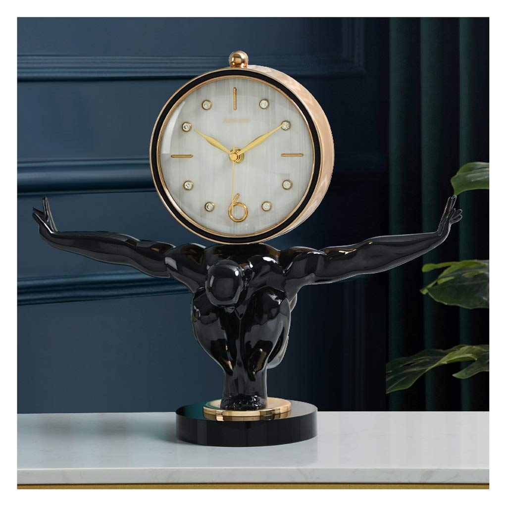 Hong Yi Fei-Shop Floor Clocks Metal Table Clock Black Crystal Base Living Room Decoration Table Clock Wine Cabinet Ornaments Nordic Characters Small Table Clock Grandfather Clocks (Color : B)