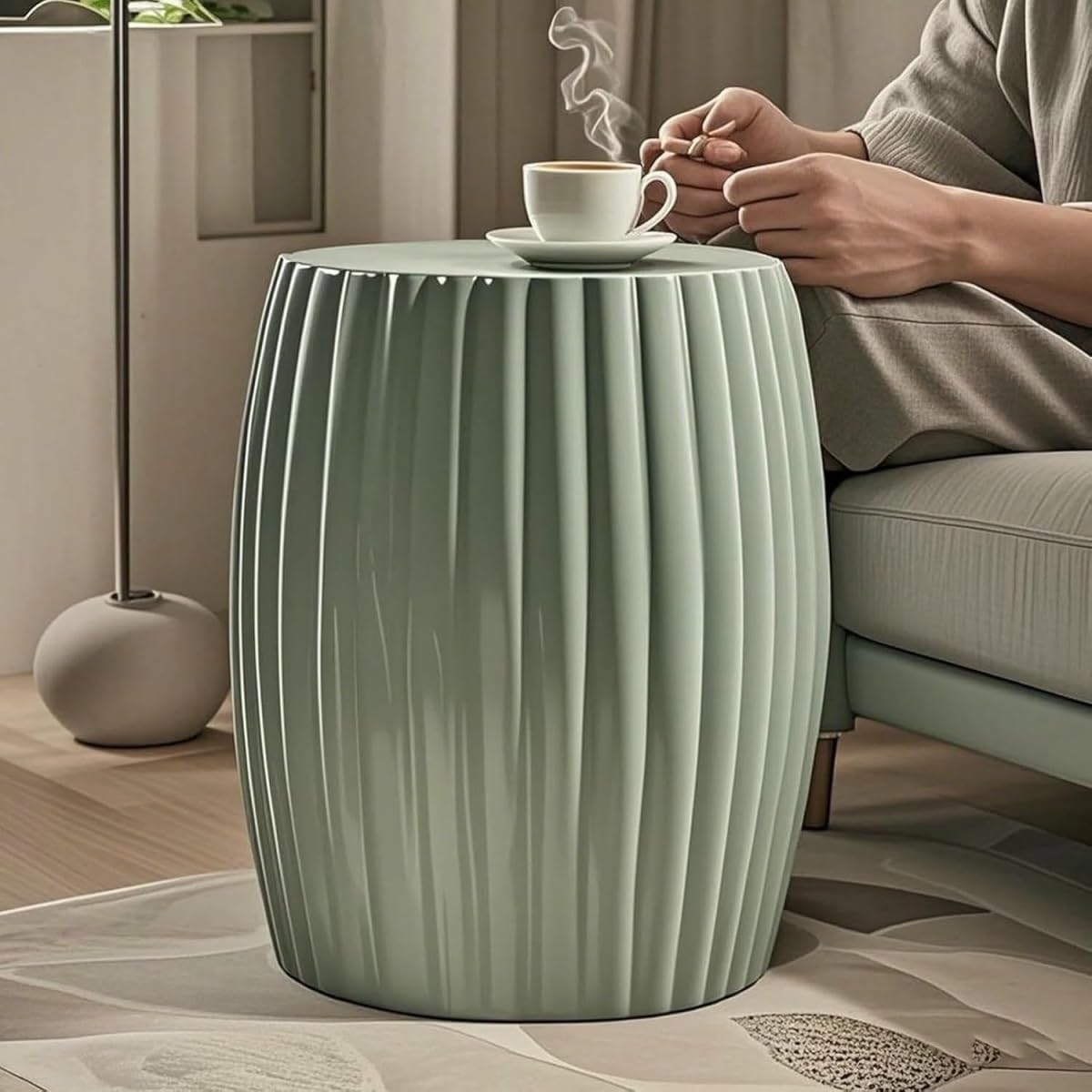 ELEFOCUS Decorative Ceramic Garden Stool, Simple Pumpkin Stripes, Garden Stool,Chinese Ceramic Drum Stool(A)