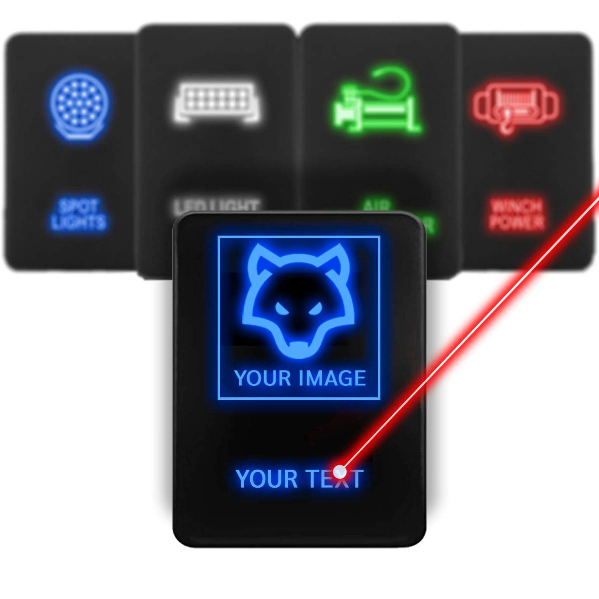 Push Switch with Backlit Symbol Backlight ON-Off with Connector Wire Kit Compatible with Toyota Tacoma Tundra 4Runner Sequoia etc - [Custom Logo] - Size 0.87 x 1.28 x 2 inches - White
