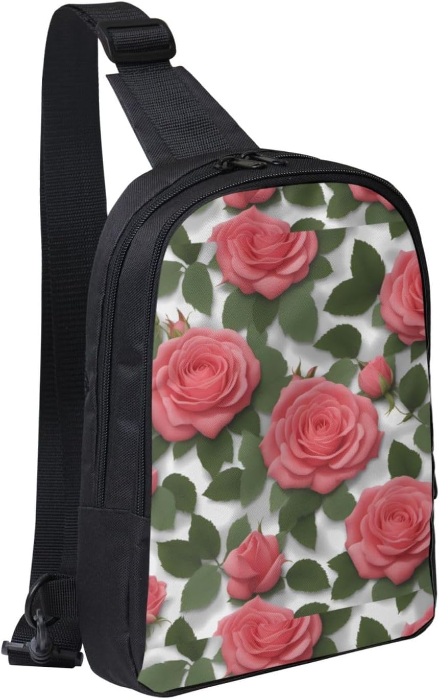 Roses Adjustable Strap Large Capacity Double Layer Crossbody Chest Bag 7.7x2.4x11.8in For Camping Travel Daily Leisure Activities