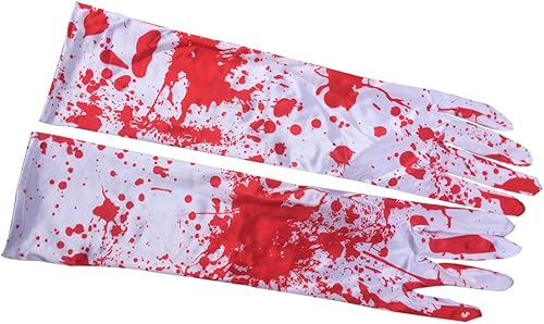 NUOBESTY Guantes de terror novedosos para decoración de fiesta de Halloween, 1 par, Blanco y rojo