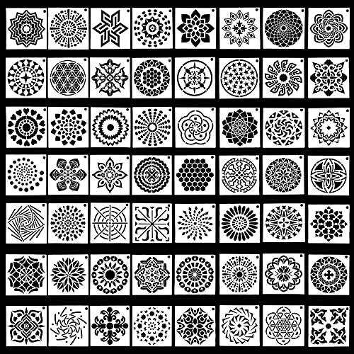 Lot de 56 pochoirs Mandala creux pour peinture sur bois, pierre, tissu, métal, meubles et murs (9 x 20 cm) - Image 4