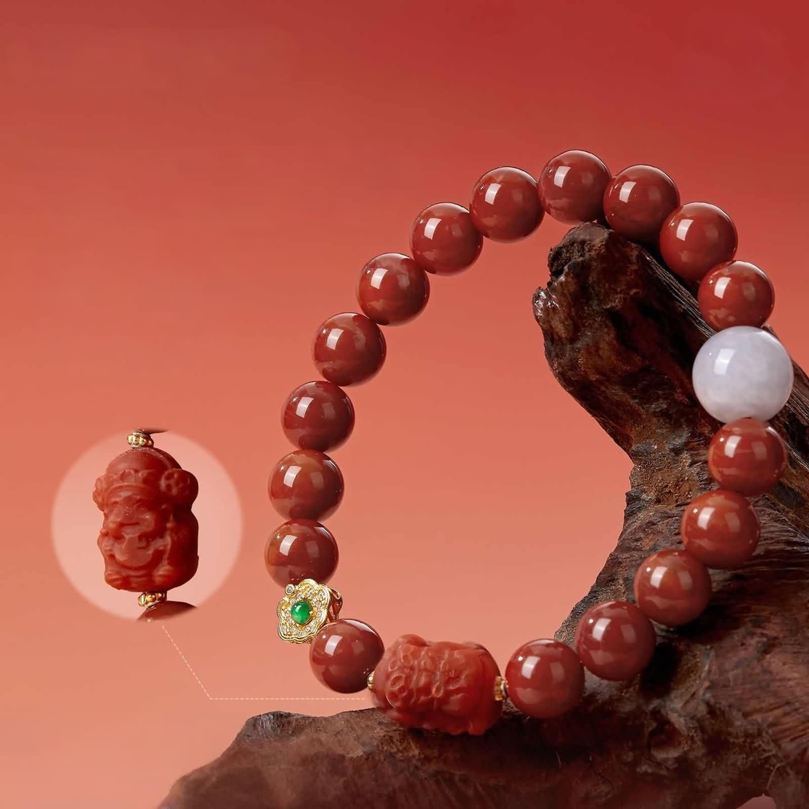 Pulsera para mujer de oro amarillo de 9 K/14 K/18 K, ágata roja de 9 – 10 mm, pulsera de corte redondo, auténtica pulsera para mujer, oro de 18/14/9 quilates