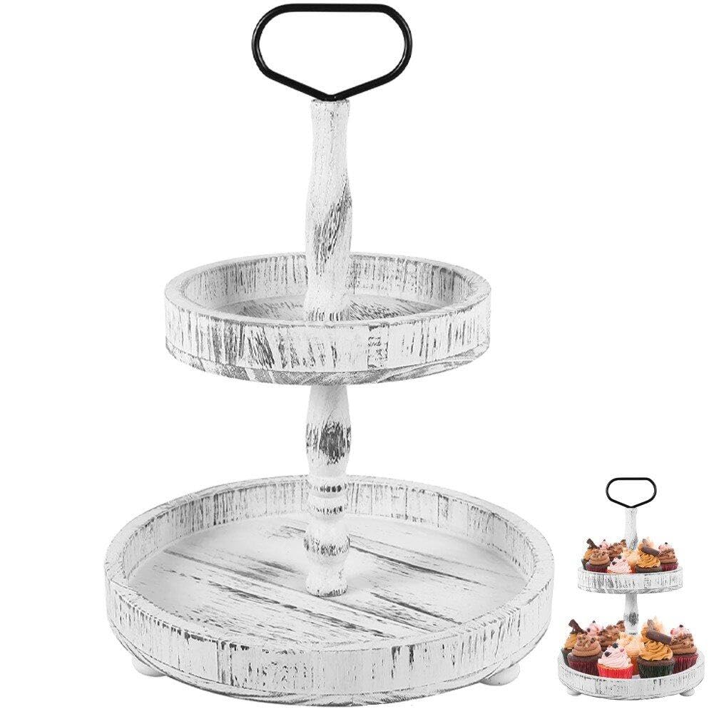 Support à gâteaux en bois à 2 niveaux pour présentation de cupcakes et fruits