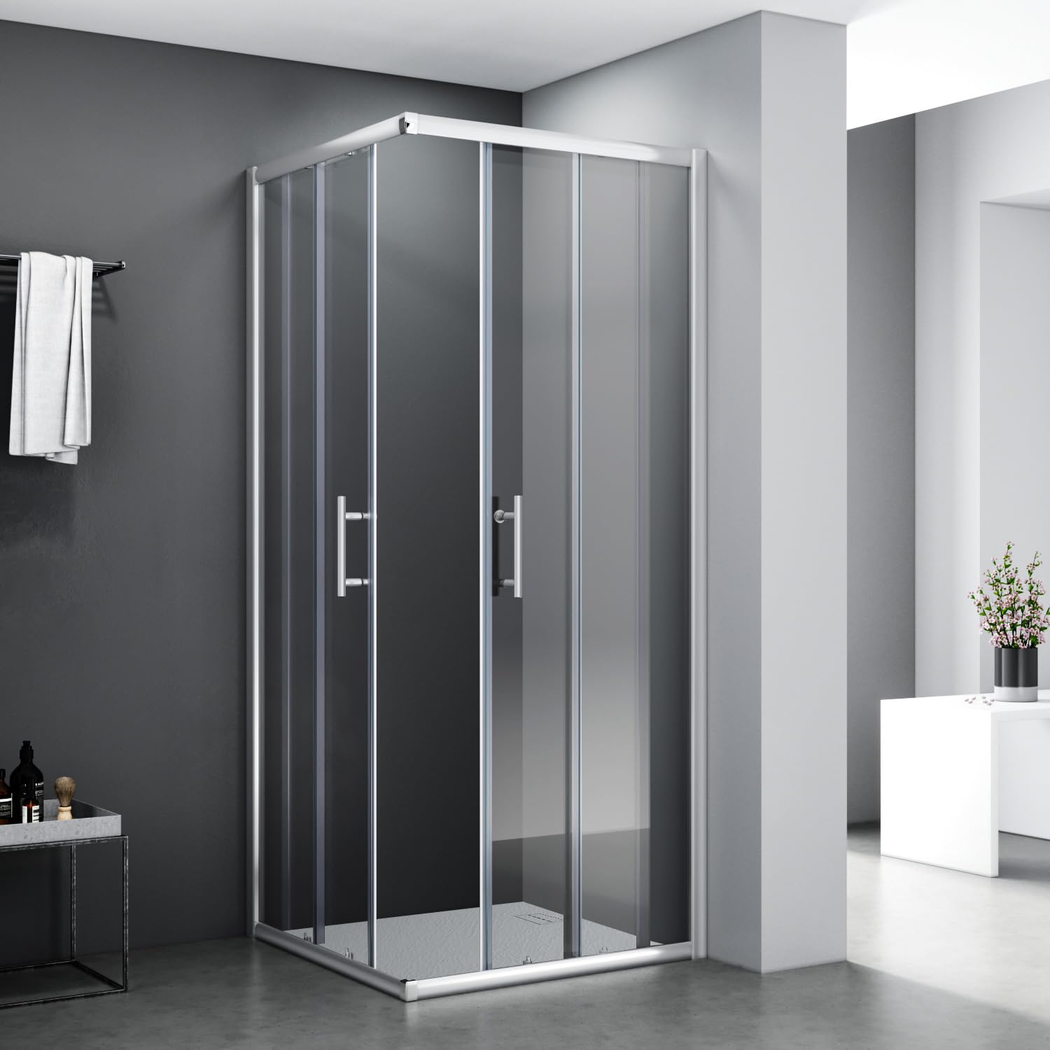 SONNI Mampara de Ducha Puerta Corredera 90x80x185cm, Cabina de Ducha de Cristal Templado 5mm Transparente con Nano Revestimiento Antical