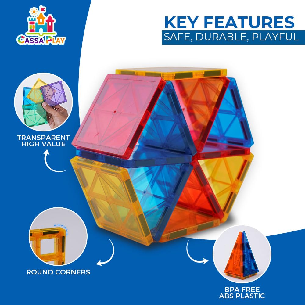 100 Pcs Magnetic Tiles Colorful Set With 12 Fun Shapes