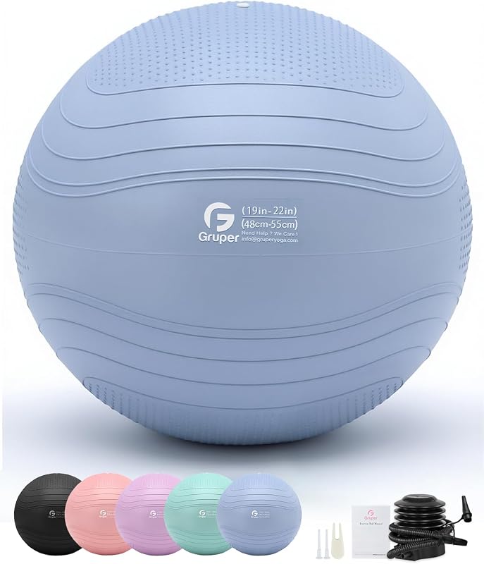 Pelota de yoga Gruper, pelota de ejercicio extra gruesa para hacer ejercicio Estabilidad durante el embarazo - Pelota de equilibrio antiestallido de 4 tamaños para yoga, pilates, acondicionamiento físico, parto, fisioterapia - Incluye bomba