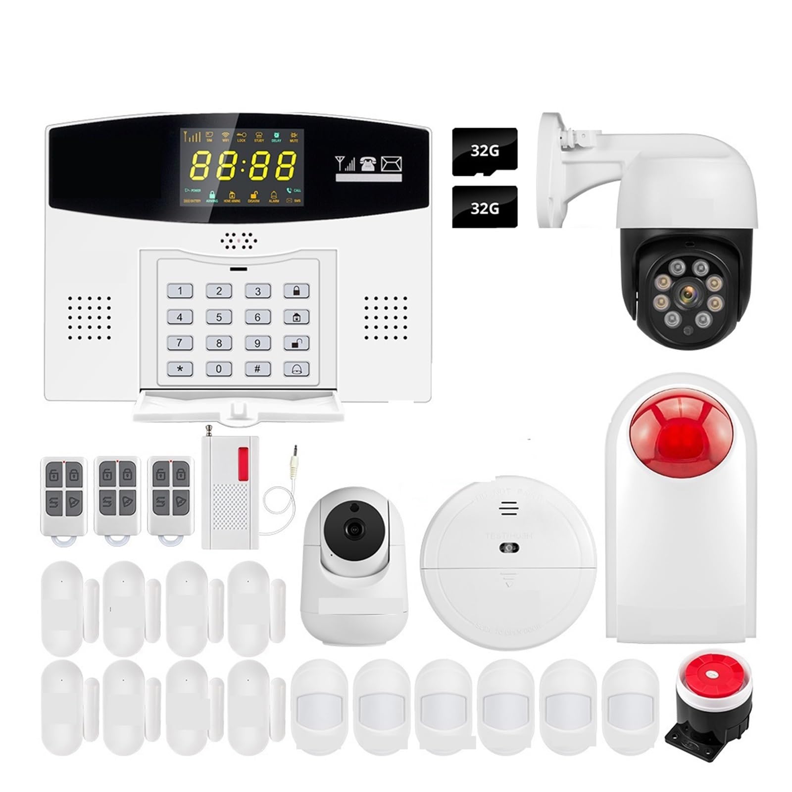 Sistema di Allarme di Sicurezza Domestica, di Allarme gsm Smart Allarme antifurto Home Display LCD a Colori Sensore Movimento for la Sicurezza Domestica(Kit 2)
