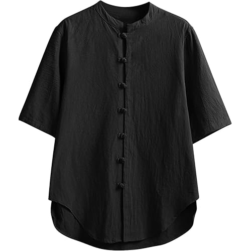 JENNE Short Sleeves Tang Shirts with Plate Buckle Wing Chun Kung Fu Shirts Traditional Chinese Clothing Big and Tall Tops