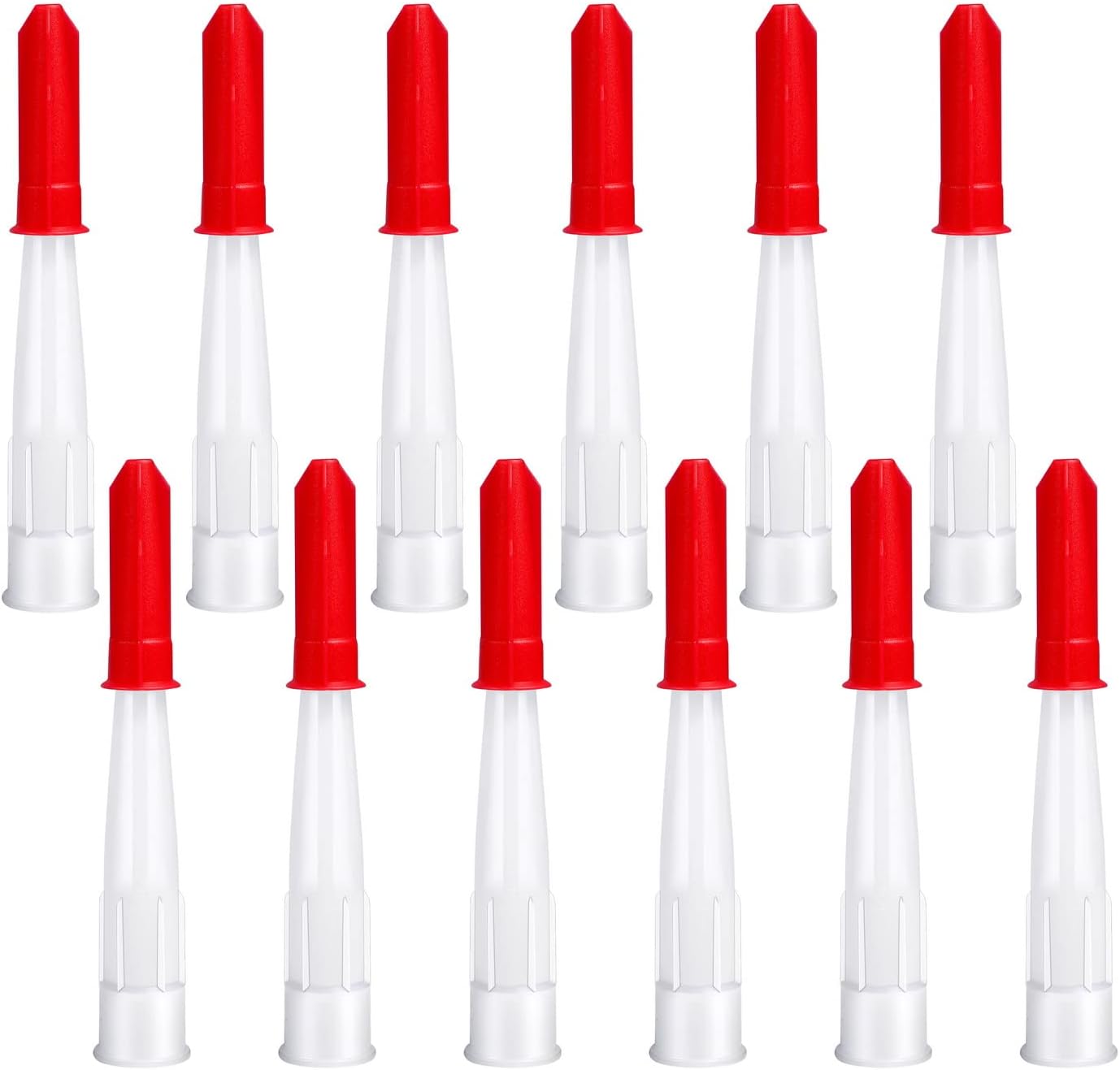 12 Pieces Spare Silicone Sealant Nozzles, Silicone Tube Nozzles Resealable Sealant Nozzle with 12 Pcs Red Caulk Cap Covers for Bathroom Kitchen Finishing Sealing