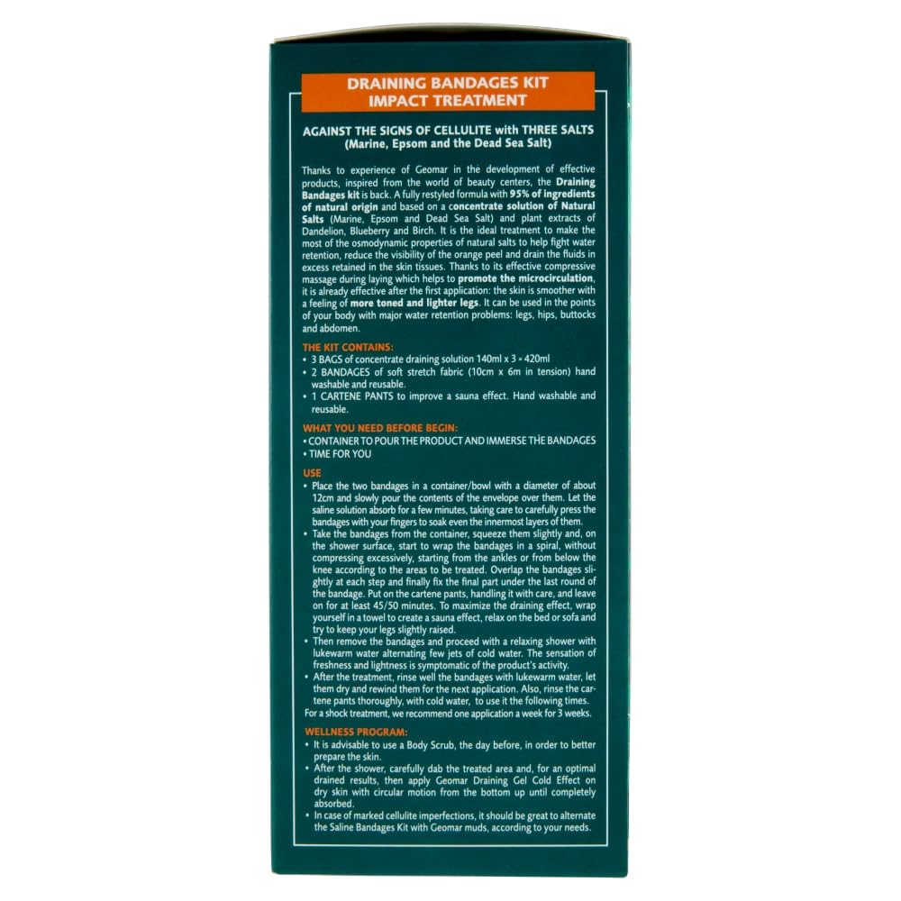 GEOMAR | Kit Bende Drenanti, Contro gli Inestetismi della Cellulite, 95% di Origine Naturale Con Tris Di Sali (Marino, Epsom, Mar Morto), Made in Italy, 140 ml x 3 Applicazioni