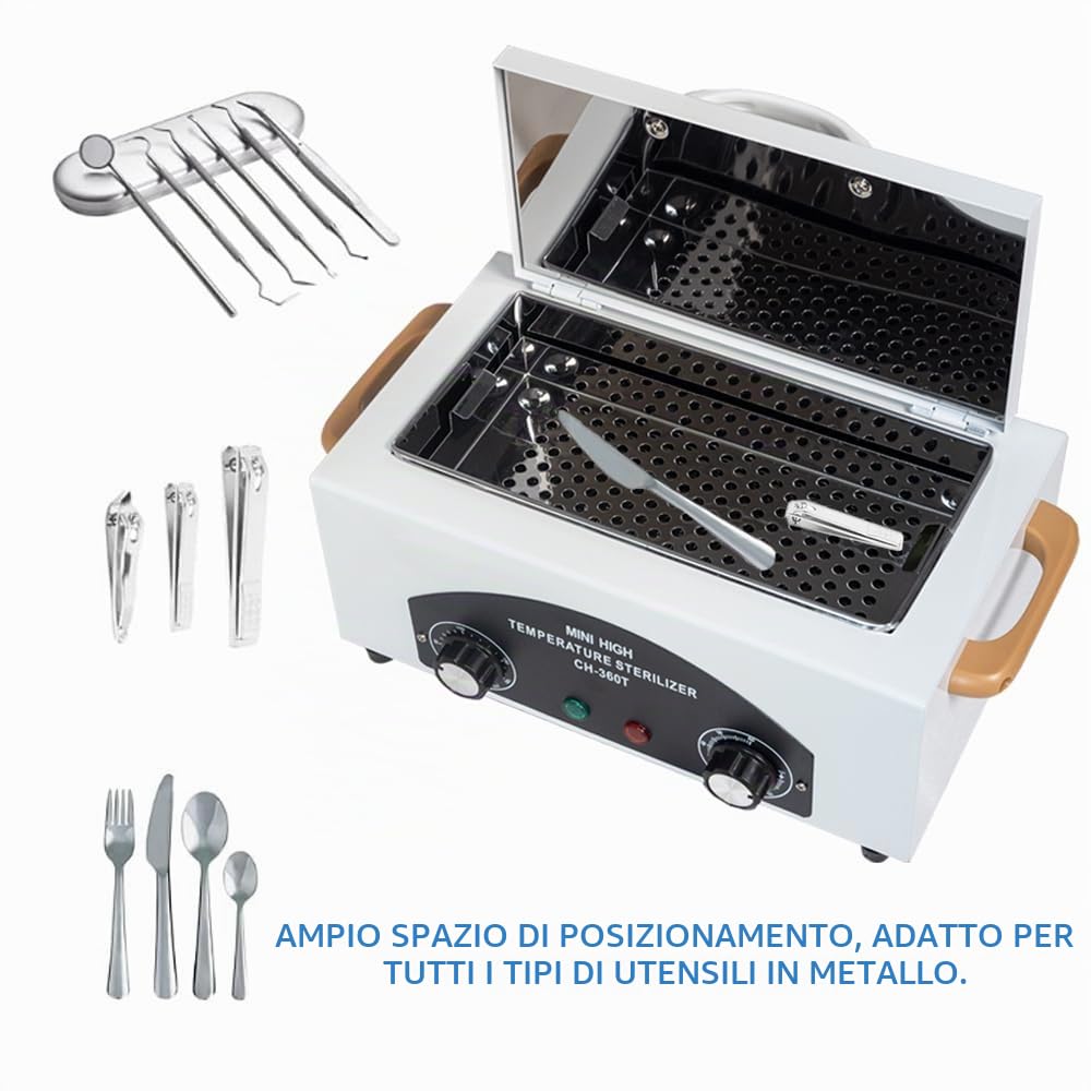 Sterilizzatore ad aria calda da 300 W, sterilizzatore ad alta temperatura, sterilizzatore per unghie, sterilizzatore a calore secco con timer per cosmetici, studio di piedi, parrucchiere,