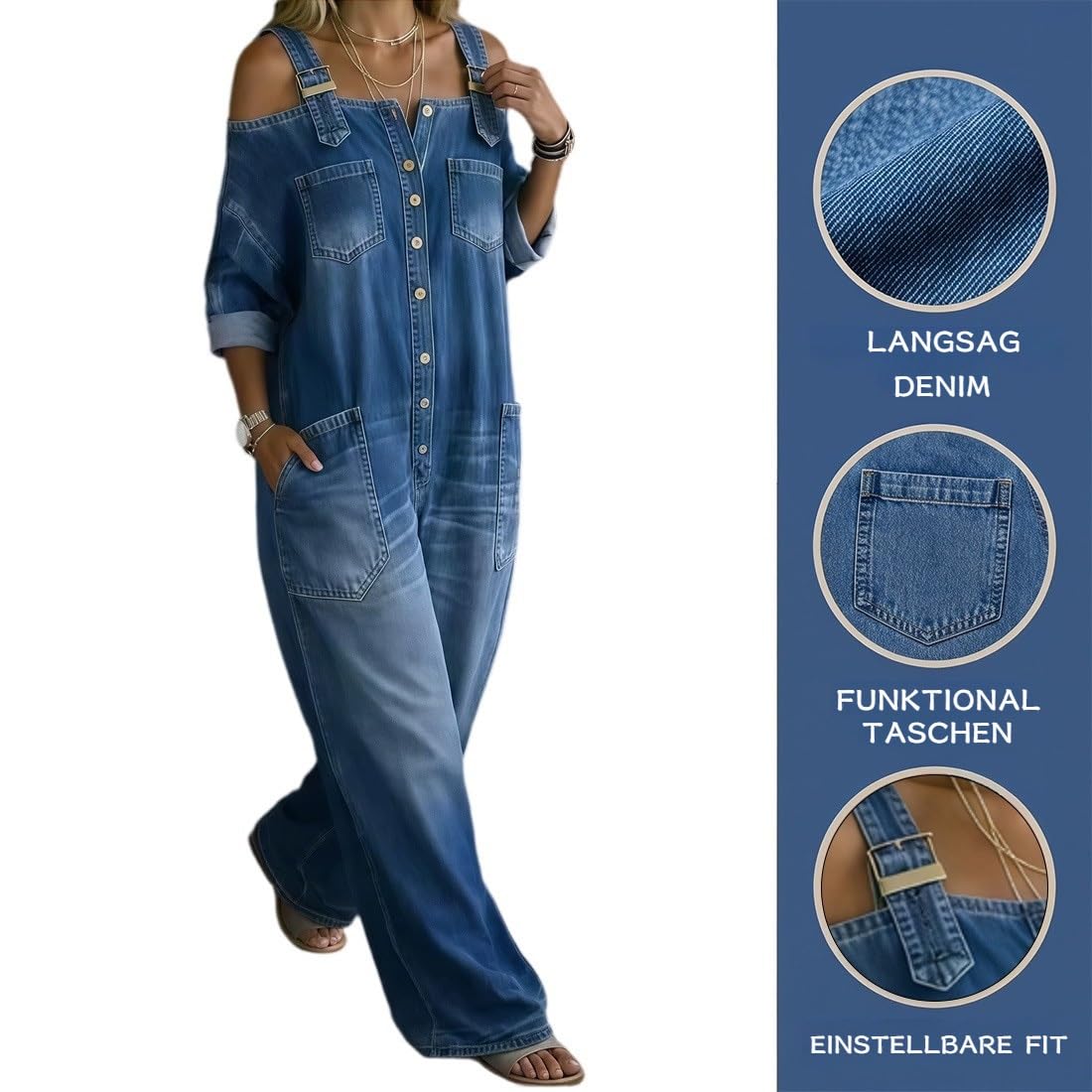 Jeans Overall Damen Jumpsuit, Weit Geschnittener Overall mit Weitem Bein und Taschen, Echter Komfort Trifft Retro-Stil, Schmeicheln Sie Ihren Natürlichen Kurven