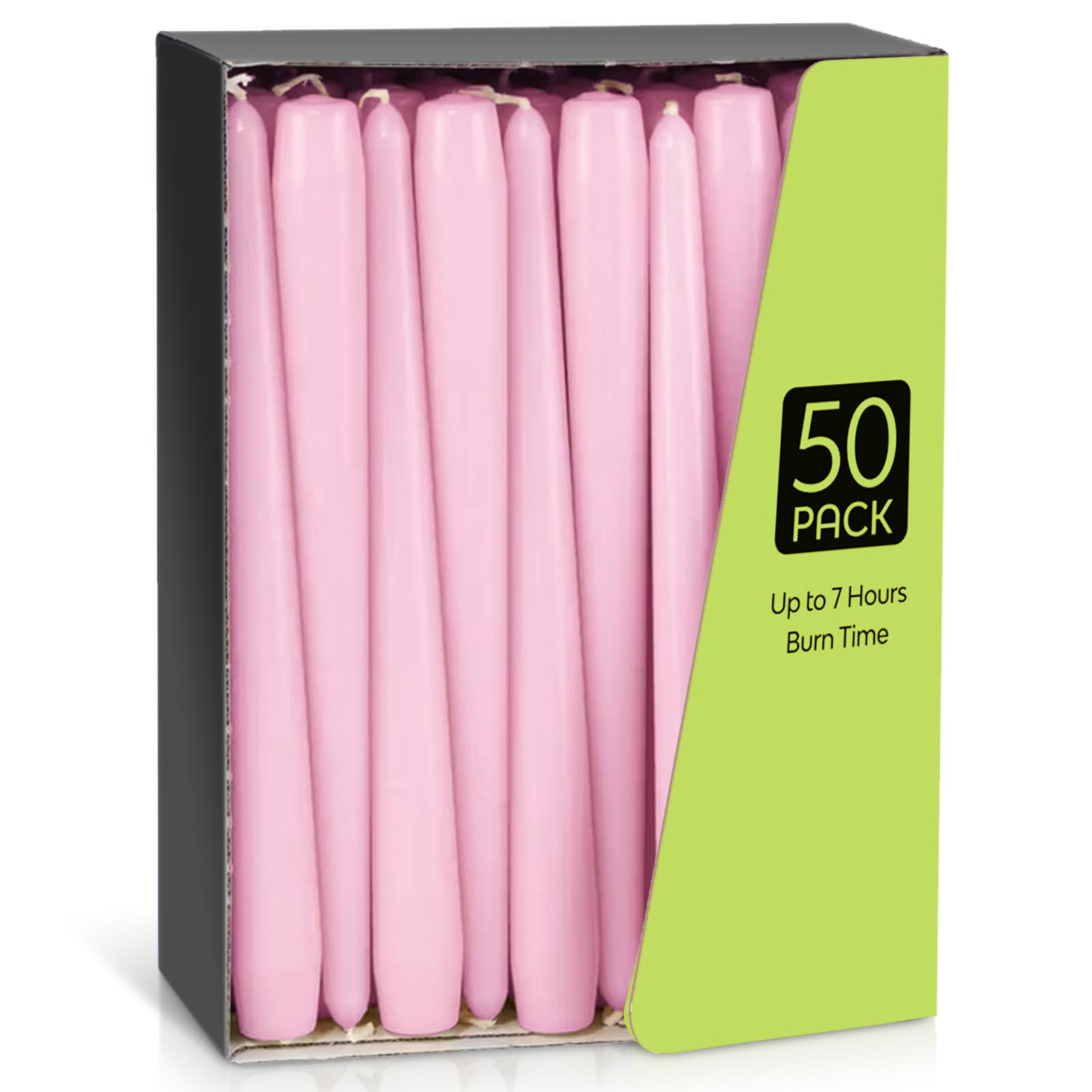 Taper Dinner Candles, Non-Drip Table Candle Sticks, 7 Hour Burn Time Long Candles，Paraffin Wax with Cotton Wicks, Unscented Candlesticks Gift Set, for Restaurant Home Chrismas（Pink, 50 Pack） — image 1