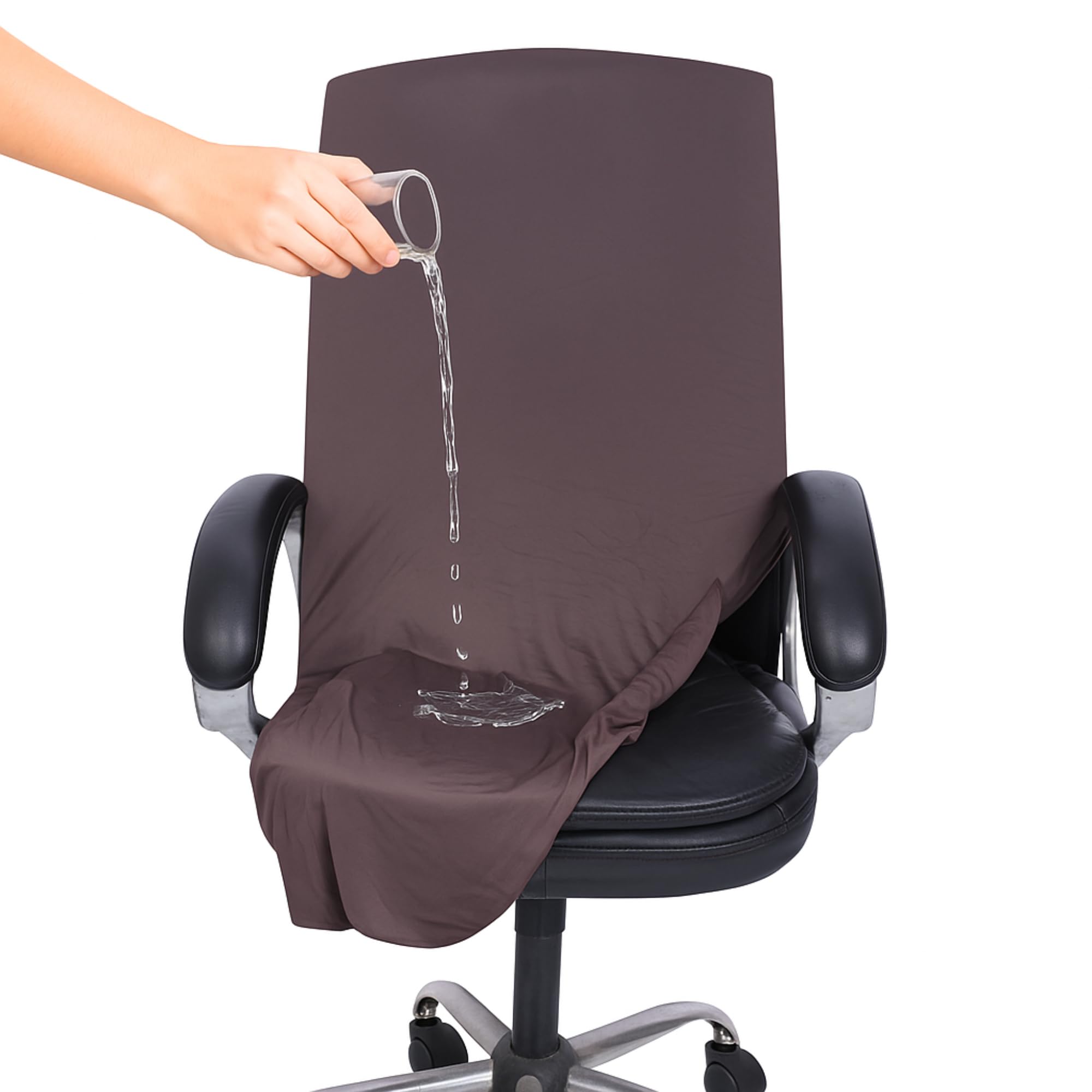 Da Anushi Premium Elastic Boss Chair Cover with Armrest Covers | Stretchable Polyester Slipcover | 1-Seater Office Chair Protector | Fits Chair Back Height 71-76cm | Coffee Brown-image-47