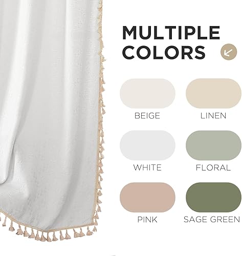 Miniatura 8 de Joydeco Cortinas bohemias blancas de 84 pulgadas de largo, 2 paneles de cortinas bohemias súper suaves con borlas, cortinas semitransparentes