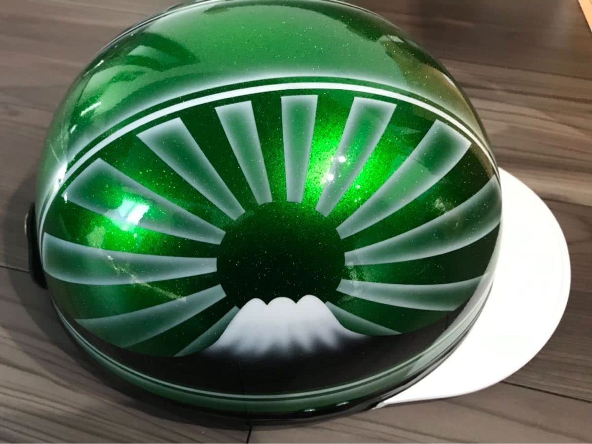 Amazon.co.jp: グリーンラメ 富士日章 コルク半 ヘルメット 短風防 旭