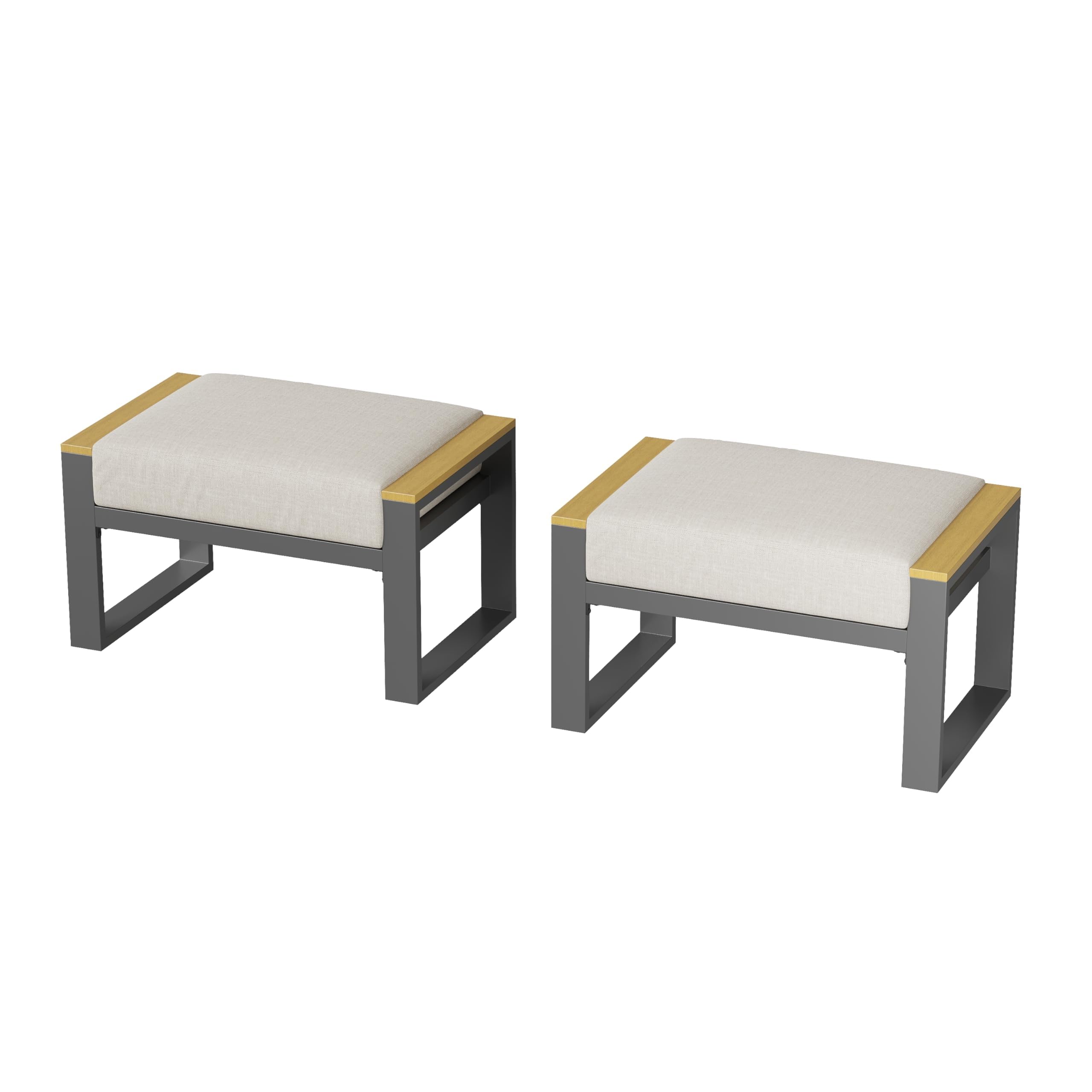 Aptliton Set of 2 Patio Outdoor Ottoman Footstools, Aluminium Garden Pouffe Footstool with Removable Beige Cushion, 71x45x44cm Rust-Resistant Foot Stool for Balcony & Deck Seatin