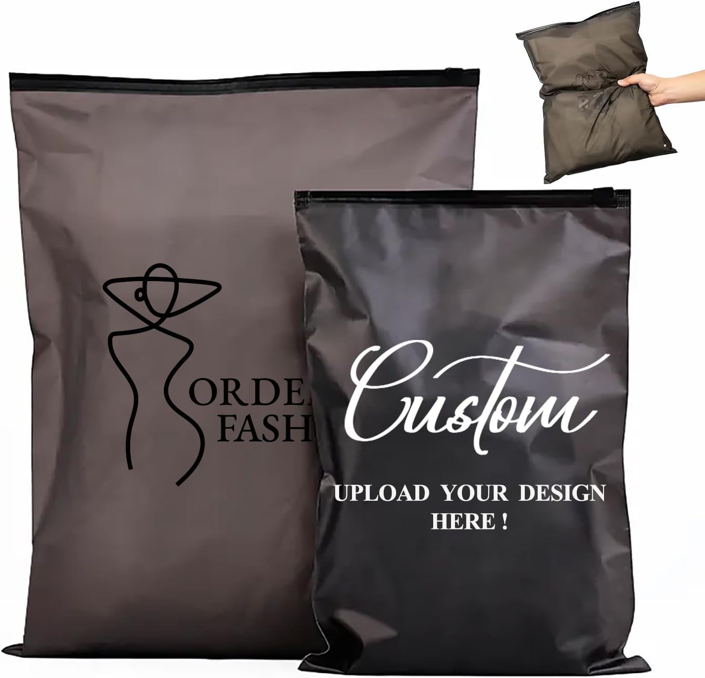 Custom 50-200pcs Translucent Matte Frosted Black Zipper Bags with Logo, Personalized Resealable Poly Plastic Packaging Bags for Clothing, T-Shirts, Leggings, Socks, Anything (100)