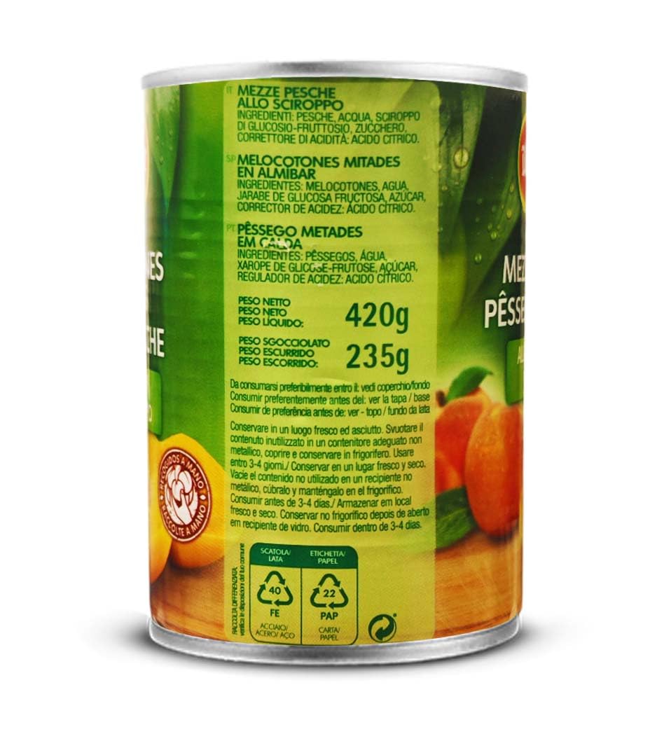 6X Pesche Mezze in Sciroppo, Pesca Sciroppata, in Succo, Alta Qualità per del monte 420g