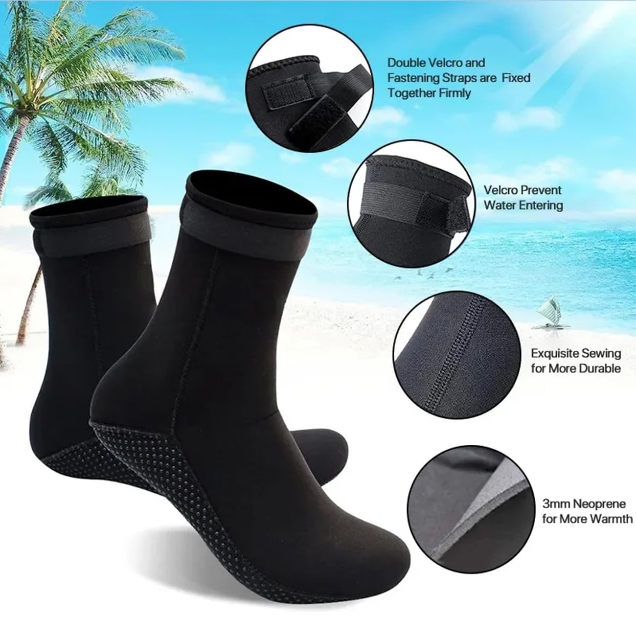 3mm Neoprensocken für Damen Herren, Tauchsocken Rutschfeste Sohle, Unisex Warm Schwimmen Beachvolleyball Socken für Schnorcheln, Surfen, Segeln, SUP, Wassersport