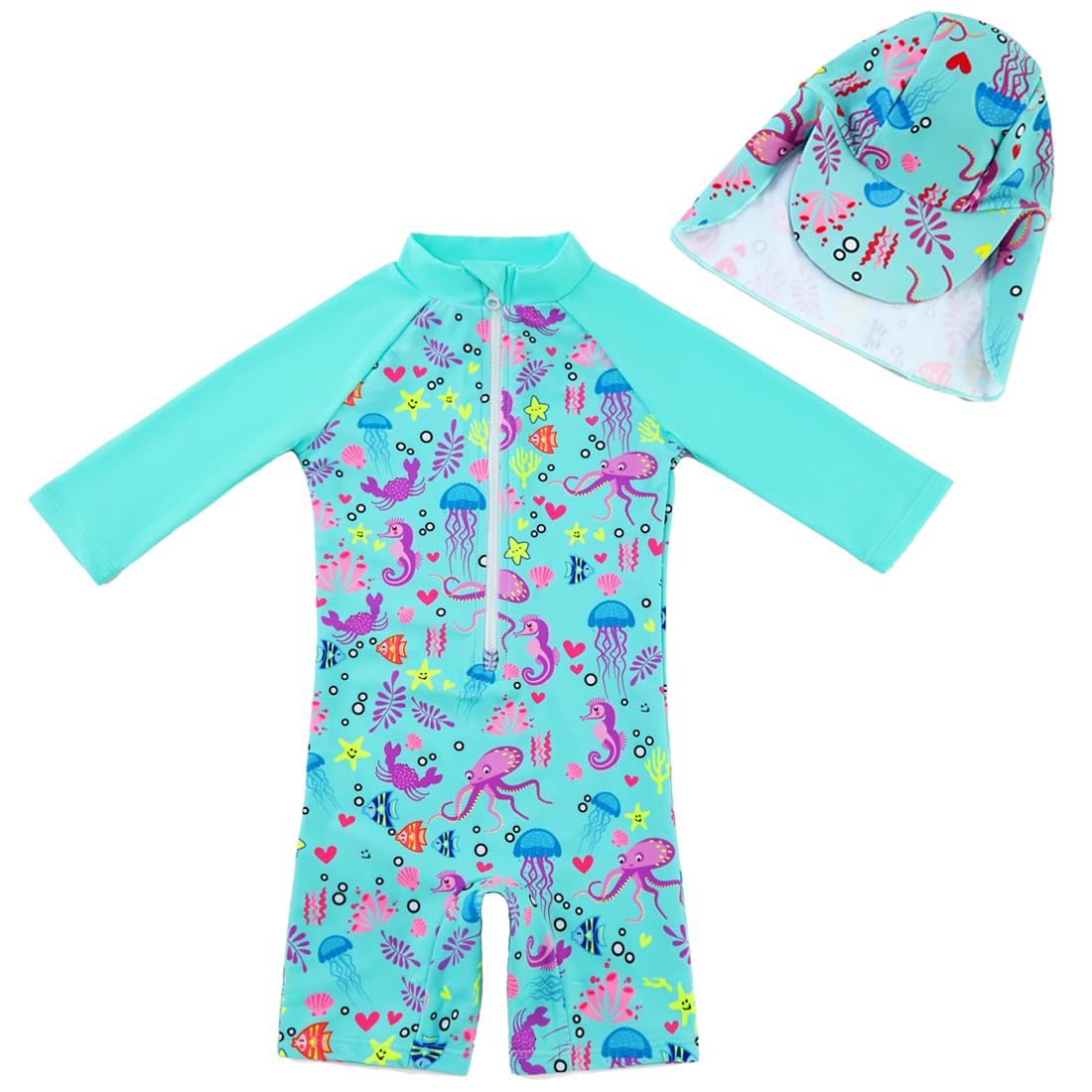 upandfast Baby Badeanzug mit Sonnenhut UPF 50+ Badebekleidung für Baby