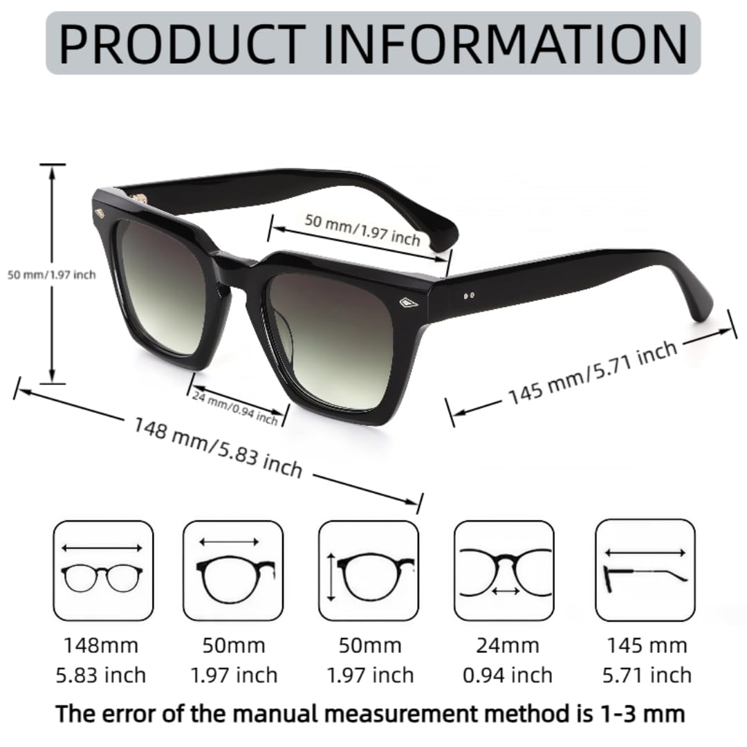 Gafas de sol retro de acetato clásico con montura gruesa y protección UV400.