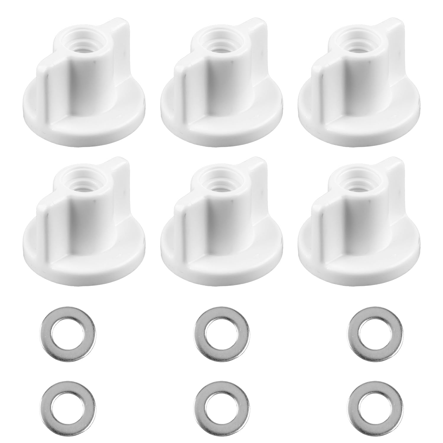 Lotsdonxia White Toilet Seat Fittings, 6 Pack Plastic Wing Nuts And Metal Washers, Bottom Fixing Universal Replacement Hinge Hardware