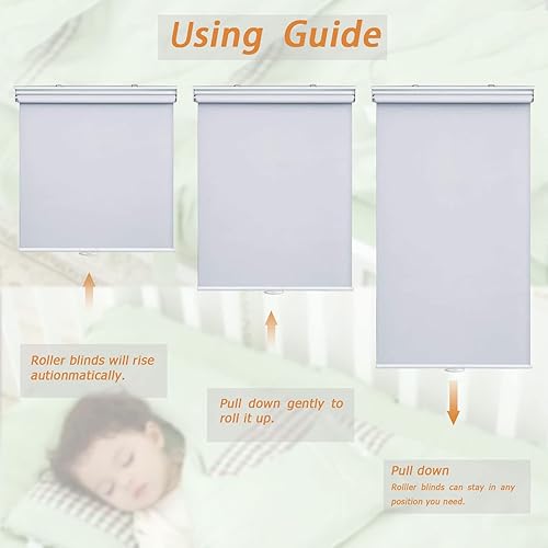 Miniatura 6 de Persianas enrollables 100 % opacas, sin cordones, para oscurecer la habitación, con aislamiento térmico, bloqueo de rayos UV, 71 pulgadas de ancho x