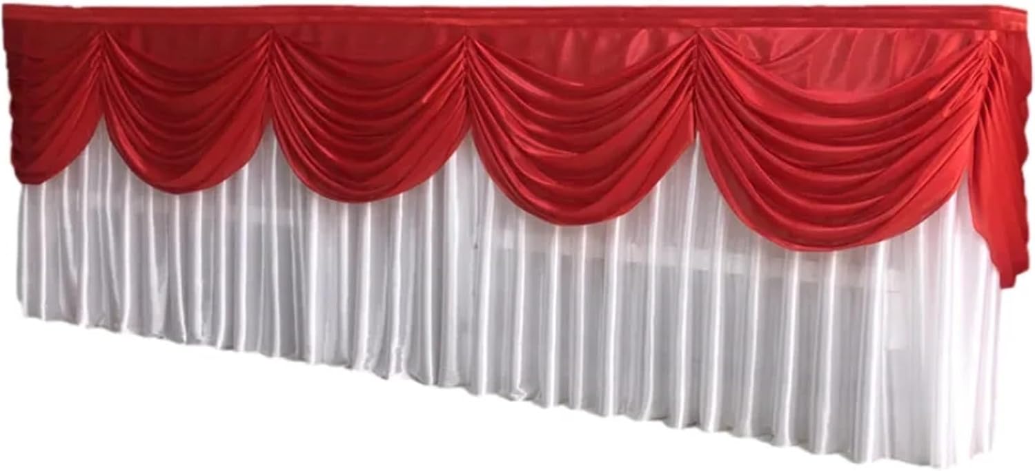 10Ft/20Ft Ice Silk Valance Table Skirt - Decorative Table Cover for Wedding, Birthday, Stage & Banquet Hall(White,10FT)