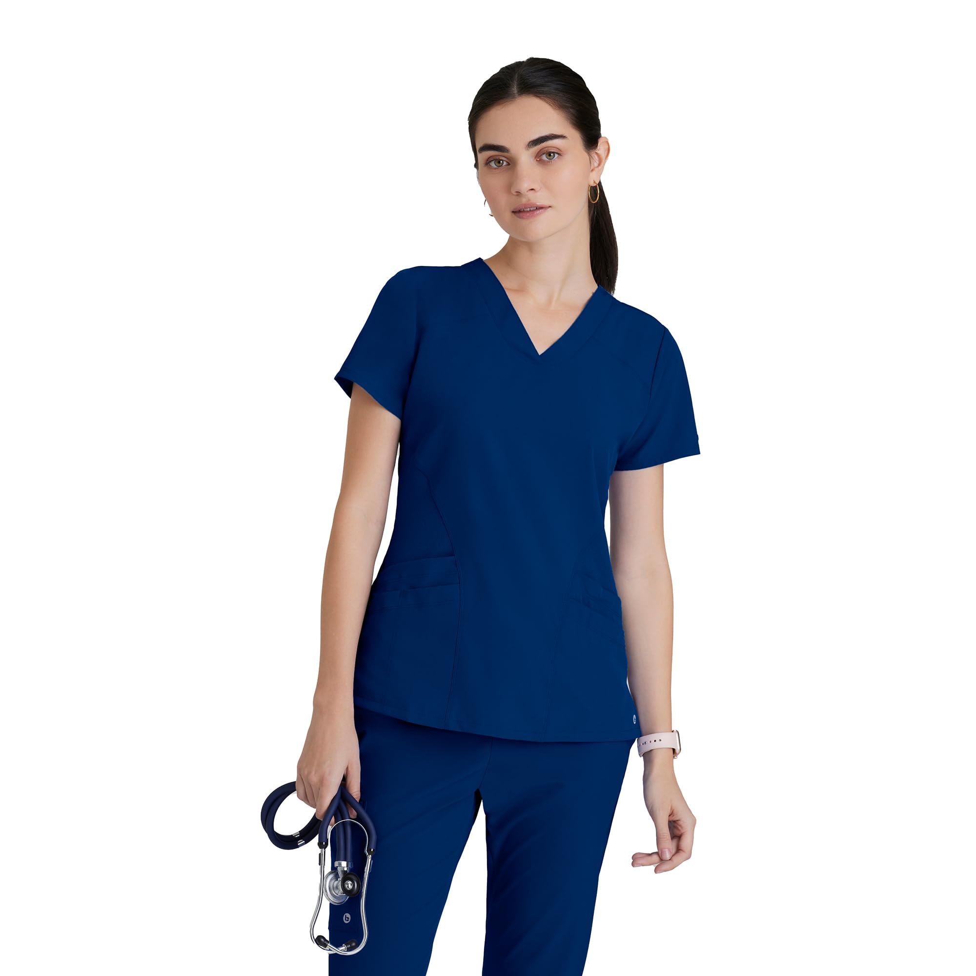ONE Women's Pulse Scrub Top, Sporty V-Neck Medical Top w/ 4-Way Stretch & 5 Pockets