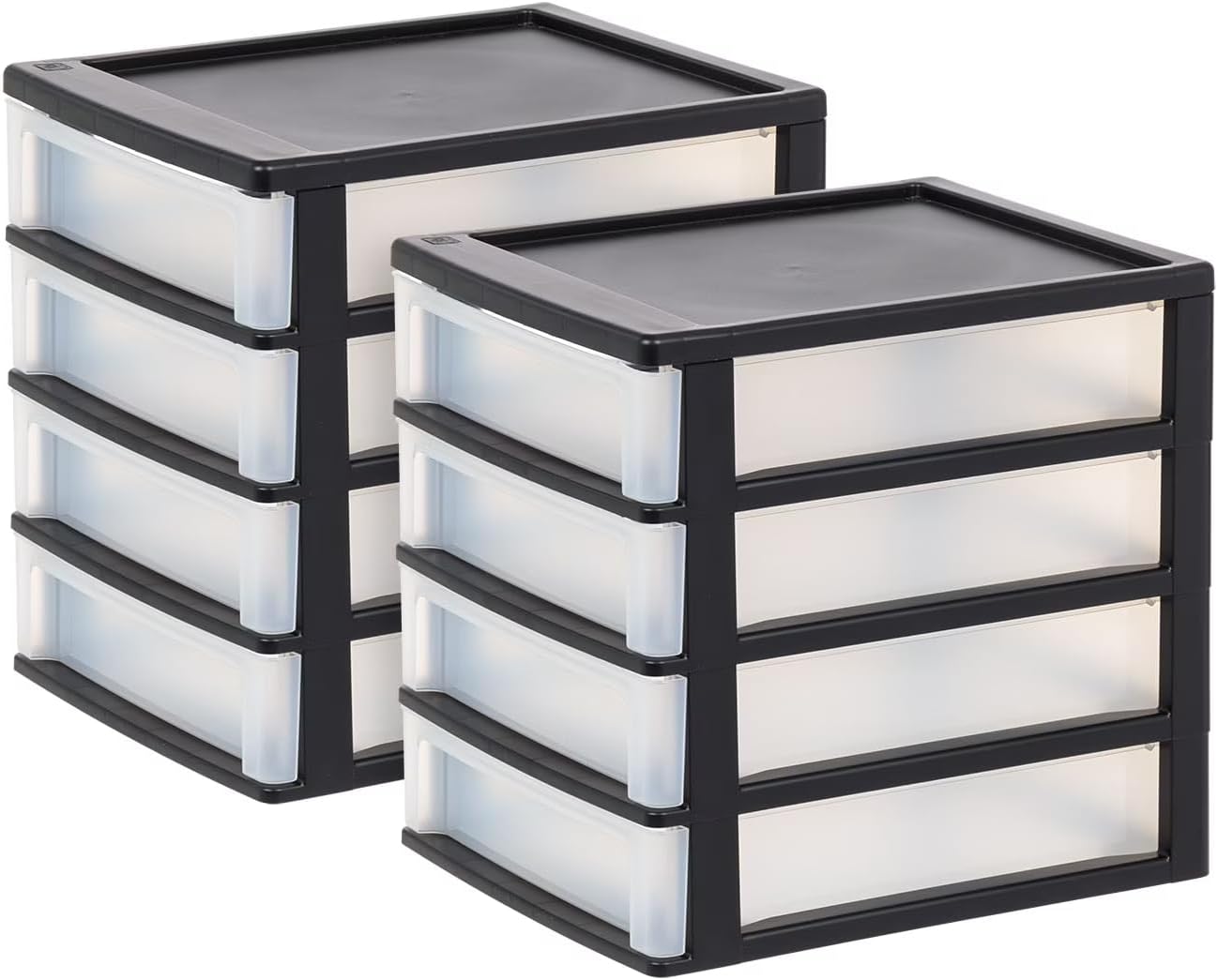 Set of 2 Medium 4-Drawer Desktop Organizer Stacking Black-Clear Durable Plastic Storage Unit for Home Office Desk Supplies Home Must-Have